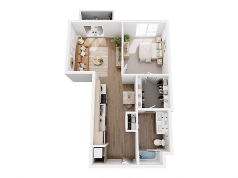 Floor plan for 1 bed, 1 bath, 726 sqft